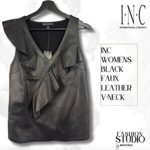 INC INTERNATIONAL CONCEPTS Ruffled Faux-Leather Top.